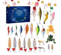 Countdown Calendar, Christmas Counting Down Calendar, Fishing Lures Set, Portable Tackle Kit, Angler Accessory for Trout Bass Saltwater Freshwater Men Adult Dock Shore Beach, 12.6x8.66 Inches