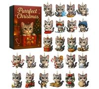 Countdown to Christmas - 2025 Cat Advent, 2D Acrylic Advent with 24 Acrylic Cat Pendants, Christmas Animal Ornaments | For Festive Holiday Door Handle Car Rearview Backpack Decor