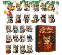 Countdown To Christmas - Ciondoli a forma di gatto in acrilico 2D, 24 pezzi, ornamenti natalizi a forma di gatto, per specchietto retrovisore 'auto, in classe, per feste, giardino, albero