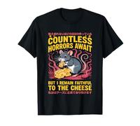 Countless Horrors Await Vintage Japanese Rat Meme Eat Cheese Maglietta