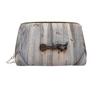 Country Barn Wood Door Leathers Borsa per il trucco lavabile per le donne, borse cosmetiche da viaggio, astuccio portatile con cerniera astuccio organizer, Porta di legno di fienile di paese, Taglia