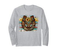 Country Boho Western Bull Decor for Women Cute Horseshoe Maglia a Manica