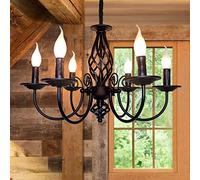 Country Chandelier,Vintage Candle Chandelier,6 Lights Farmhouse Pendant Light Fixture for Kitchen Island,Dining Room,Living Room