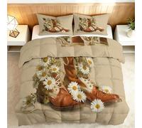 Country Coverless - Set copripiumino singolo con stampa floreale e margherite e federa abbinata, reversibile, morbido, anallergico, lavabile, 135 x 200 cm, colore: marrone