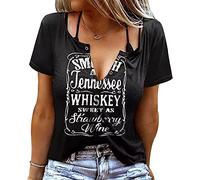 Country Music Camicie Top per le donne Liscia Come Tennessee Whisky Dolce Come Fragola Vino Grafica Tee Shirt Vacation Top, Nero , S