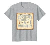 Country Music & Whiskey Vintage Western Uomo Maglietta, Bambini, Grigio Melange, 2 Anni