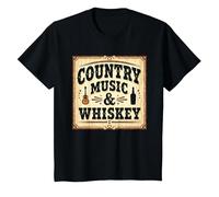 Country Music & Whiskey Vintage Western Uomo Maglietta, Bambini, Nero, 2 Anni