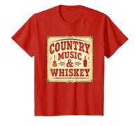 Country Music & Whiskey Vintage Western Uomo Maglietta, Bambini, Rosso, 2 Anni