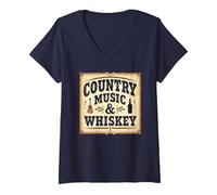 Country Music & Whiskey Vintage Western Uomo Maglietta con Collo a V, Donna, Navy, S