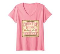 Country Music & Whiskey Vintage Western Uomo Maglietta con Collo a V, Donna, Rosa, S