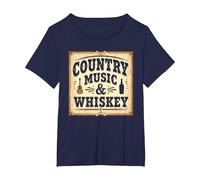Country Music & Whiskey Vintage Western Uomo Maglietta, Donna Plus-Size, Navy, 4X