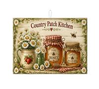 Country Patch - Tappetino scolapiatti da cucina, stile vintage, motivo floreale, assorbente, in microfibra, per bancone della cucina, 45,7 x 61 cm