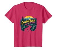 Country Roads Old Row Nostalgia per Gli Uomini Maglietta, Bambini, Rosso mélange, 8 Anni