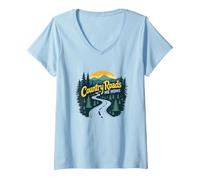 Country Roads Old Row Nostalgia per Gli Uomini Maglietta con Collo a V, Donna, Celeste, XXL
