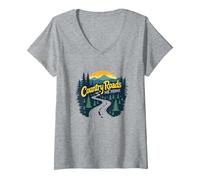 Country Roads Old Row Nostalgia per Gli Uomini Maglietta con Collo a V, Donna, Grigio Melange, L