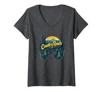 Country Roads Old Row Nostalgia per Gli Uomini Maglietta con Collo a V, Donna, Grigio Scuro, S