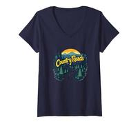 Country Roads Old Row Nostalgia per Gli Uomini Maglietta con Collo a V, Donna, Navy, XXL