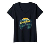 Country Roads Old Row Nostalgia per Gli Uomini Maglietta con Collo a V, Donna, Nero, S
