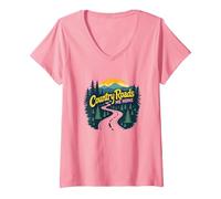 Country Roads Old Row Nostalgia per Gli Uomini Maglietta con Collo a V, Donna, Rosa, L