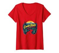 Country Roads Old Row Nostalgia per Gli Uomini Maglietta con Collo a V, Donna, Rosso, M