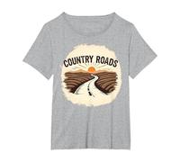 Country Roads Uomo Rurale Tramonto Grafica Maglietta, Donna Plus-Size, Grigio Melange, 2X