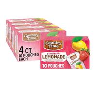 Country Time Sacchetti per bevande aromatizzate alla limonata alla fragola, confezione da 40 ct, 4 scatole da 10 sacchetti per bevande