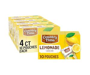 Country Time Sacchetti per bevande aromatizzate alla limonata, confezione da 40 ct, 4 scatole da 10 sacchetti per bevande