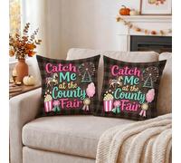 County Fair Nostalgia Carousel Horse Throw Pillow Covers 45,7 x 45,7 cm Set | Fiera della contea, copricuscini, icone del parco divertimenti, sfondo scozzese rustico, estetica nostalgica di carnevale