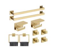 COUOBO Set di accessori per il bagno da 10 pezzi Portasciugamani e portasciugamani da parete in acciaio inossidabile SUS304 in oro spazzolato 23,