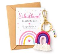 COUOCRE Portachiavi arcobaleno per l'inizio della scuola, portafortuna per l'inizio della scuola, con biglietto e busta, regalo per bambine