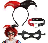 COUOCRE Set Accessori Giullare - Headband e Maschera per Occhi Clown, Costume di Carnevale Donna, Unisex, Multicolore, Taglia Unica, Feste a Tema e Cosplay