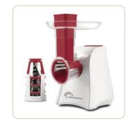 LITTLE BALANCE 8701 Easy Veggie, 4 in 1, Taglierina per verdure elettrica 4 in 1, Grattugiare affettare raschiare, grande vassoio su canale, 5 accessori in acciaio inox rimovibili, 150 W, bianco/rosso