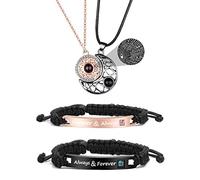 Couple Bracelet Long Distance Pulseras Para Mujer Matching Heart Couples Bracelets Necklaces Set for Bf Gf Couples Jewelry Set Couples Gifts for Him Her Wedding Gifts for Couples