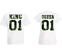 Couple Coppia T-Shirt Maglietta Set King Queen - 1x Uomo Tshirt Camo-Bianco M