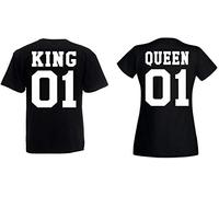 Couple Coppia T-Shirt Maglietta Set King Queen - 1x Uomo Tshirt Nero S