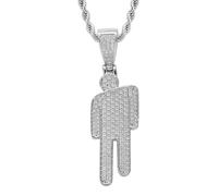 Couple Crooked Head Zircon Hipster Necklace,Hip-Hop Street-Style Diamond-Encrusted Pendant,23.6in Alloy Unisex Rope Chain,Jewelry Chain Jewelry with Lobster Clasp (Silver)