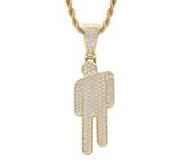 Couple Crooked Head Zircon Hipster Necklace,Hip-Hop Street-Style Diamond-Encrusted Pendant,23.6in Alloy Unisex Rope Chain,Jewelry Chain Jewelry with Lobster Clasp (Gold)