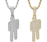 Couple Crooked Head Zircon Hipster Necklace,Hip-Hop Street-Style Diamond-Encrusted Pendant,23.6in Alloy Unisex Rope Chain,Jewelry Chain Jewelry with Lobster Clasp (Gold+Silver)
