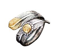 Couple Vintage Native Pawn Jewelry Signed Feather Open Band Ring Stylish Nice processing
