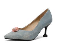 Court Scarpe a Punta a Punta Tacco Kitten Decorazione Floreale Slip On Ricevimento della Sposa e Ospite di Nozze Scarpe da Sera Eleganti,Blu,50 EU