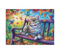 Courtyard Cute Cat Rompicapo 500 Pezzi Per Regalo Di Battesimo Cartone Spesso Per Bambini Kitten Bench Leaf Tema Baby Per Attività Educativa Con Confezione Regalo Da Passatempo 500 PCS