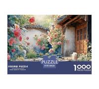 Courtyard of Chinese Architecture 1000 Pcs Cartone Robusto Puzzle Cottage with Rose Garden Sfida Unica Gioco Per Famiglie Puzzle Per Adulti E Bambini 38x26cm/1000pcs