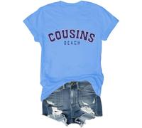 Cousins Beach Shirt The Summer I Turned Pretty Shirt Cousins Beach Letter Printed Graphic Tops, Blu Carolina, S