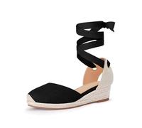 Coutgo Espadrillas da ragazza con zeppa sandali con zeppa punta chiusa con lacci alla caviglia scarpe estive bambino piccolo grande bambino, Nero, 13 Little Kid