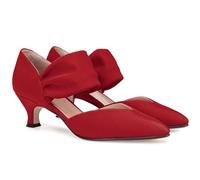 Coutgo Scarpe da donna con tacco basso a forma di gattino, punta appuntita, cinturino alla caviglia, eleganti décolleté per feste e matrimoni, Rosso, 40.5 EU