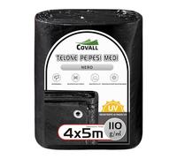 COVALL 4x5m Telone per impieghi medi 110GSM - telo impermeabile per campeggio Tenda resistente ai raggi UV coperture esterne Tetto della piscina Sandbox Barche Camion RV Telo per auto (nero)