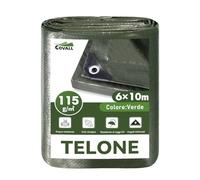 COVALL Telo Impermeabile 115g/m² 6x10m Verde, Antistrappo Anti-UV, con Occhielli Metallici, Multiuso, per campeggio, giardino, auto e trampolino