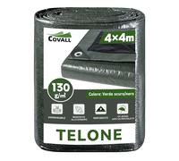 COVALL Telo Telone 4x4m telo impermeabile esterno 130g/m² plastica Tenda Anti UV Copertura Esterna Piscina Tetto Sabbiera Barca RV Auto Copertura Protettiva (Verde scuro/nero)