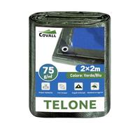 COVALL Telone blu 2x2m，75g/㎡ telo impermeabile esterno verde/blu,di plastica multifunzione anti-strappo UV con foro occhio coperchio,adatta per campeggio,giardino,legno,Copertina per furgone