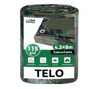 COVALL Telone di copertura con occhielli, impermeabile, mimetico, 4,3 x 8 m, 115 g/m², resistente agli strappi, ai raggi UV, per camion, multifunzione, in legno, per esterni